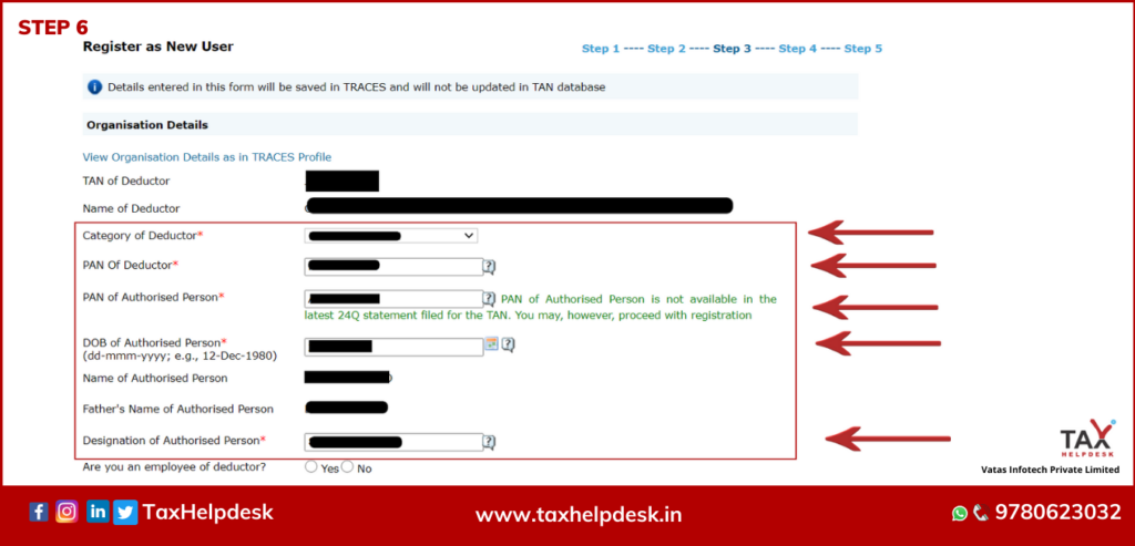 TRACES Registration Step 6