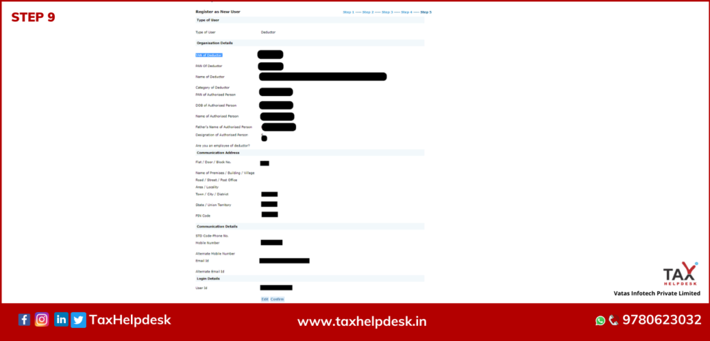 TRACES Registration Step 9