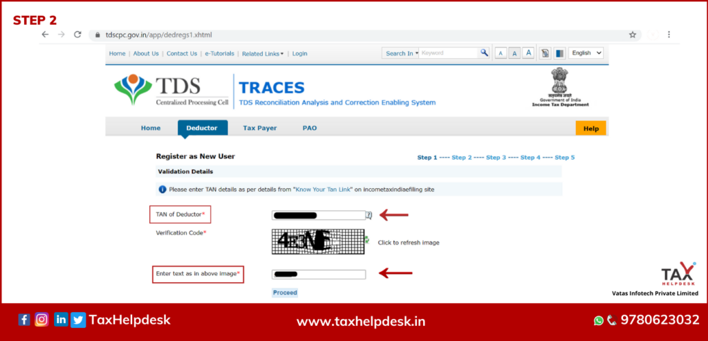 TRACES Registration Step 2
