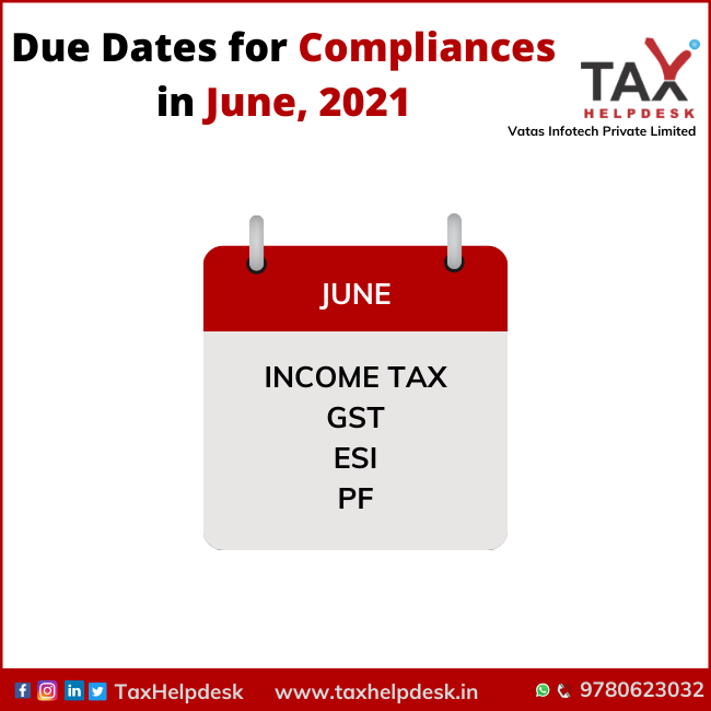 Compliances due dates - June, 2021