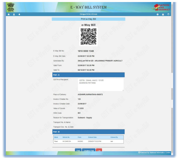 GST eWay Bill format