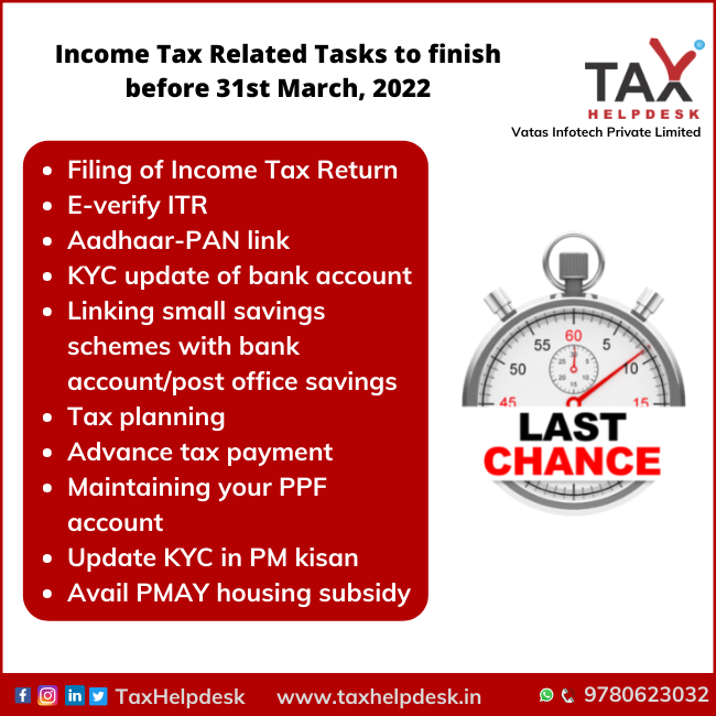 Income Tax Related Tasks to finish before 31st March, 2022