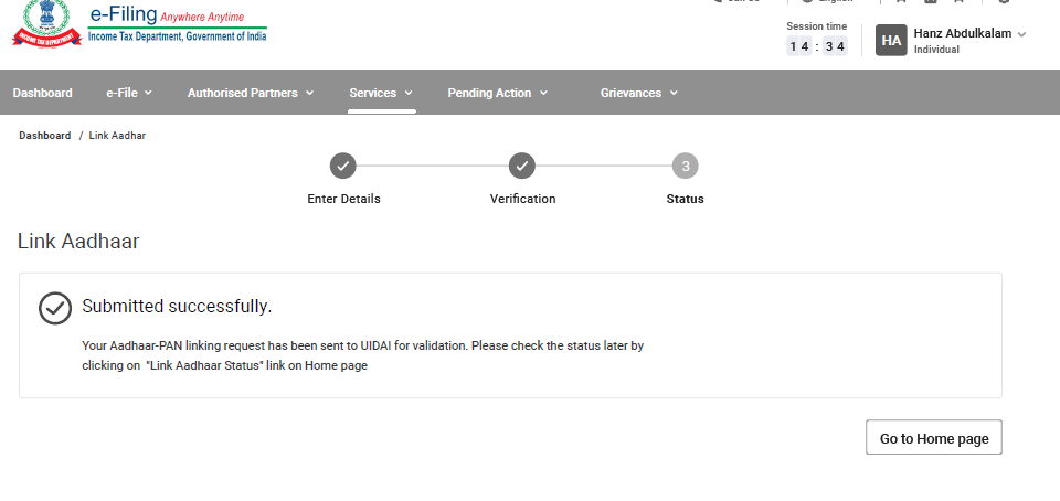 Step 10 Aadhaar PAN linking