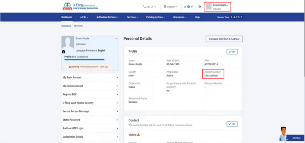 Step 5a Linking of Aadhaar with PAN